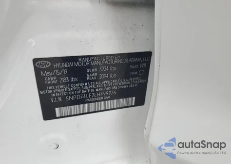 2020 Hyundai Elantra Se z USA, uszkodzony, nr VIN 5NPD74LF2LH499976